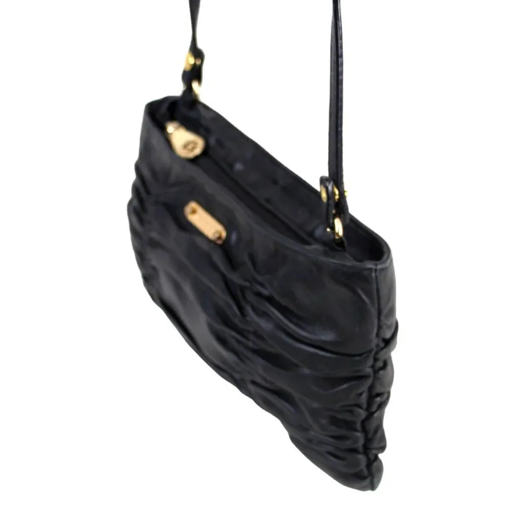 Michael Kors SOFT BLACK GENUINE LEATHER SMALL X-BODY SHOULDER BAG CLUTCH PURSE